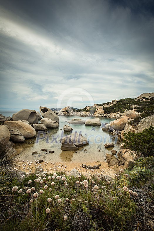 Scenic Sardinia island landscape. Italy sea ​​coast with azure clear water. Nature background Scenic Sardinia island landscape. Italy sea ​​coast with azure clear water. Nature background