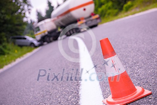 Traffic accident Truck and Car crash accident on the beautiful nature road Traffic accident Truck and Car crash accident on the beautiful nature road
