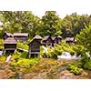 Beautiful nature Old wooden waterills of Jajce on river, Bosnia and Herzegovina