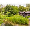 Beautiful nature Old wooden waterills of Jajce on river, Bosnia and Herzegovina