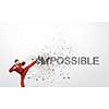 Determined karate man breaking stone impossible word