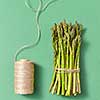 Raw vagetable ripe asparagus bunch and rope on a pastel green background with soft shadows, copy space. Healthy ingredients for vegan eating
