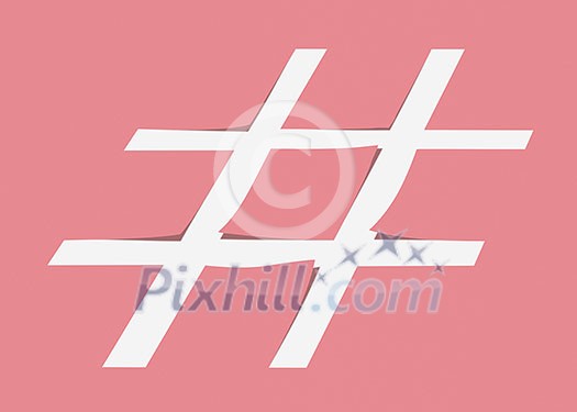 Pastel pink paper background with cut out hashtag sigh. Layout for your design.