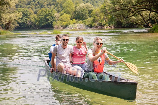 friend together as a tem canuing in beautiful river