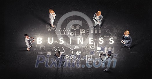 Top view of business people and teamwork concept on floor Top view of business people and teamwork concept on floor