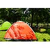 calm relaxing camp tent near the beautiful river on sunny summer day