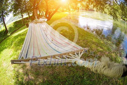 hammoc swing bed summer time in beautiful nature camp near river hammoc swing bed summer time in beautiful nature camp near river