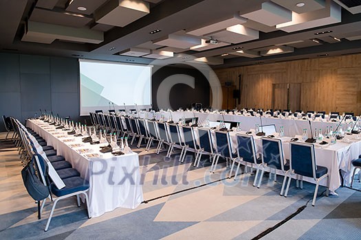 interior of big modern conference room before starting a business seminar interior of big modern conference room before starting a business seminar