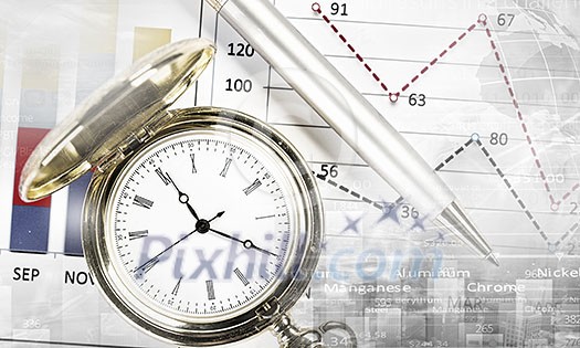 Pocket watch and business concepts on digital background Pocket watch and business concepts on digital background