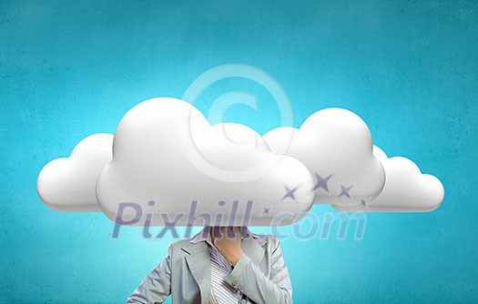 Unrecognizable businesswoman with cloud instead of head