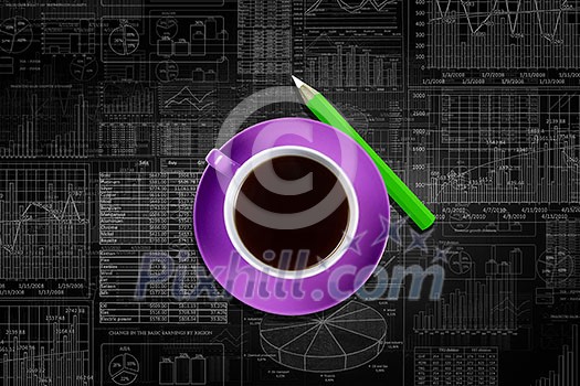Top view of cup of coffee on dark background Top view of cup of coffee on dark background