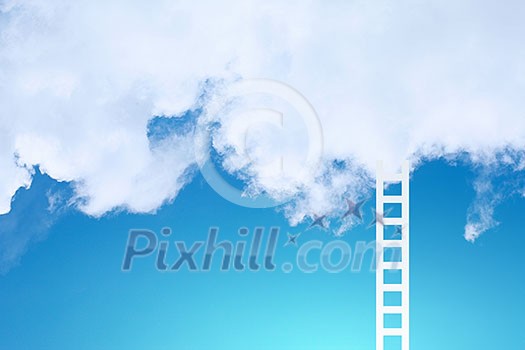 Conceptual image with ladder leading to white blank cloud