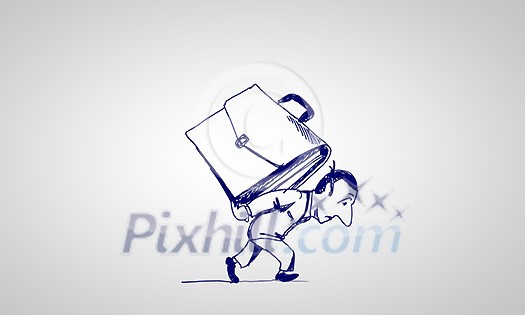Caricature of businessman carrying suitcase on his back Caricature of businessman carrying suitcase on his back