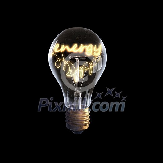 Glowing glass light bulb with energy word inside Glowing glass light bulb with energy word inside