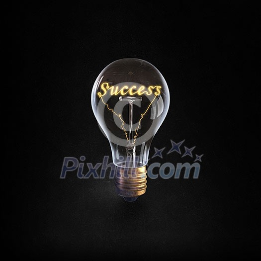 Glowing glass light bulb with success word inside Glowing glass light bulb with success word inside