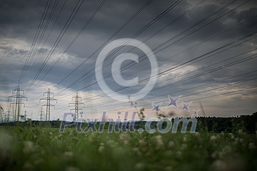 High-voltage power lines. electricity distribution station . high voltage electric transmission tower in landscape High-voltage power lines. electricity distribution station . high voltage electric transmission tower in landscape