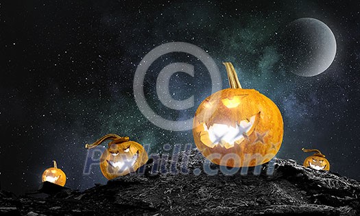 Big orange pumpkin on dark background. Mixed media Big orange pumpkin on dark background. Mixed media