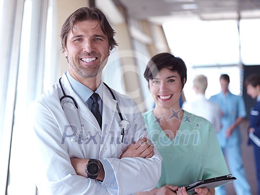 group of medical staff at hospital, doctors team standing together group of medical staff at hospital, doctors team standing together