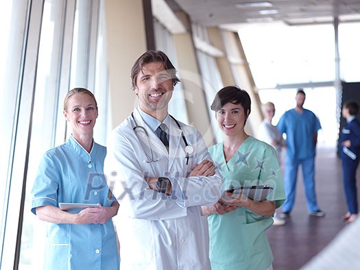 group of medical staff at hospital, doctors team standing together group of medical staff at hospital, doctors team standing together