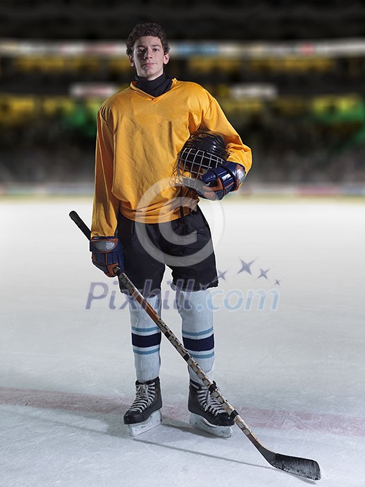 young ice hockey player portrait on a match half time young ice hockey player portrait on a match half time