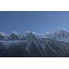 French alps mountain peaks covered with fresh snow. Winter landscape nature scene on beautiful sunny winter day.