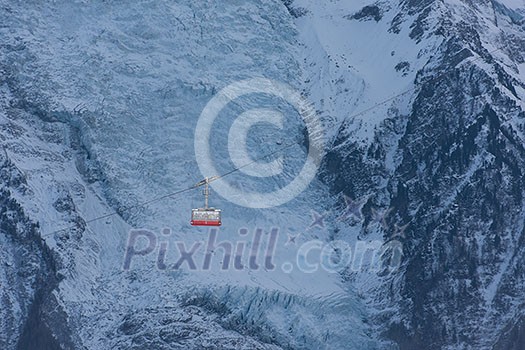 French alps mountain peaks covered with fresh snow. Winter landscape nature scene on beautiful sunny winter day.