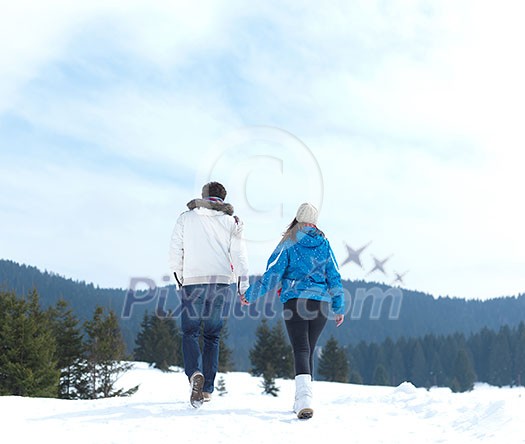 portrait of happy young romantic tourist couple outdoor in nature at winter vacation portrait of happy young romantic tourist couple outdoor in nature at winter vacation