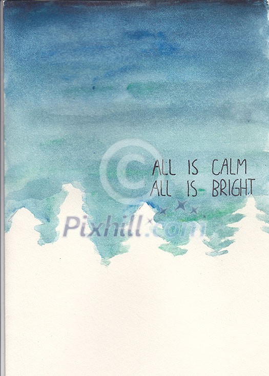 vintage postcard all is calm all is bright slogan hand writen and drawn christmass and new year background design
