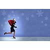 Santa woman running with red gift bag on back