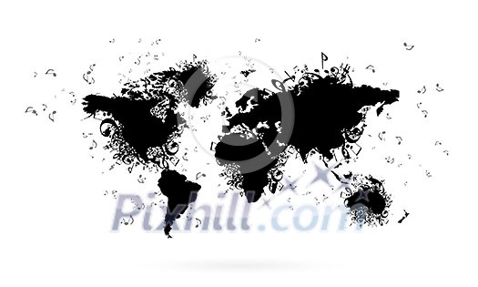 Conceptual image with black music signs on white backdrop Conceptual image with black music signs on white backdrop