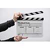 video production movie clapper cinema action and cut concept isolated on white background