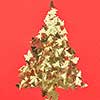 New Year creative decorative tree handmade frome shiny small spruces on a red background with place for text. Greeting holiday card.