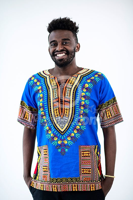 portrait of  handsome african black man in traditional islamic sudan fashion clothes