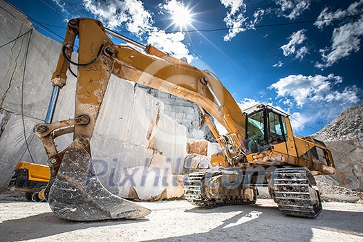 High stone mountain and marble quarries in the Apennines in Tuscany,  Carrara Italy. Open marble mining.