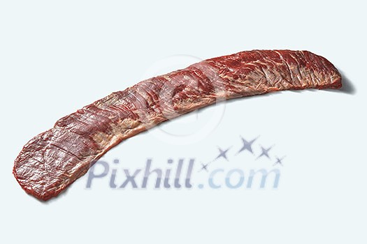 Bavette steak or flank steak on a white background. Fresh raw organic veal meat on a white with place for text. Bavette steak or flank steak on a white background. Fresh raw organic veal meat on a white with place for text.