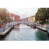 Picture of Accademia's bridge above Canal Grande. Sunset. Venice, Italy.