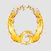 Abstract beer logo from splashing waves of beer on a light grey background with copy space.