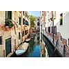 Venice canal scene. Beautiful Venice cityscape. Famous Venice scene. Colorful Venice. Venice view.