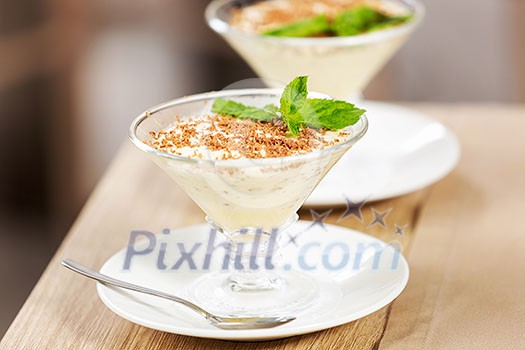 Close up of tasty dessert on table