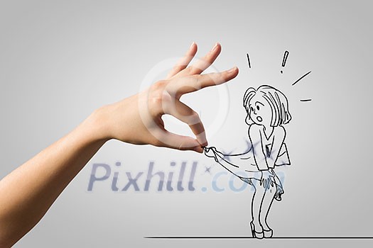 Caricature of scared woman attacked by boss Caricature of scared woman attacked by boss