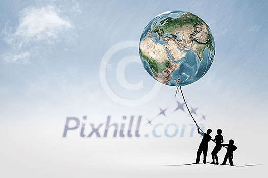 Silhouettes of people pulling Earth plane with rope. Elements of this image are furnished by NASA Silhouettes of people pulling Earth plane with rope. Elements of this image are furnished by NASA