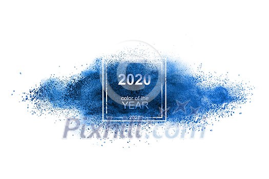 Powder classic blue splash in the color of the year 2020 on a white background, copy space. Trend color of the year 2020. Powder classic blue splash in the color of the year 2020 on a white background, copy space. Trend color of the year 2020.