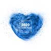 Powder shape of heart in the color classic blue on a white background, copy space. Trend color of the year 2020.