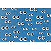 Googly plastic eyes used to imitate eyeballs for craft toys and dolls and others creativity on a blue backgroud. Top view.