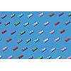Horizontal laundry pattern from colorful clothes pins on a blue background. Top view.