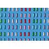 Different colorful clothespegs horizontal pattern on a blue background with soft shadows. Top view.