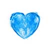 Abstract powder explosion in the shape of heart on a white background with copy space. Classic blue trend color of the year 2020.