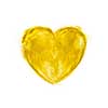 Powder shape of heart in the yellow color on a white background, copy space. Abstract cloud of dust.