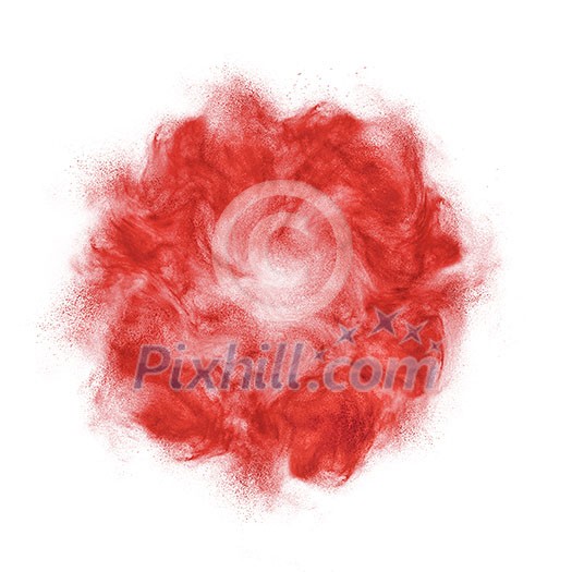 Powder splash in the shape of red frame on a white background with copy space. Abstract design of dust cloud. Powder splash in the shape of red frame on a white background with copy space. Abstract design of dust cloud.