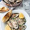 Mussels with Blue Cheese Sauce and Garlic Baguette